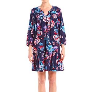 Philosophy Dress - navy w/multicolored floral long sleeve peasant ruffled mini